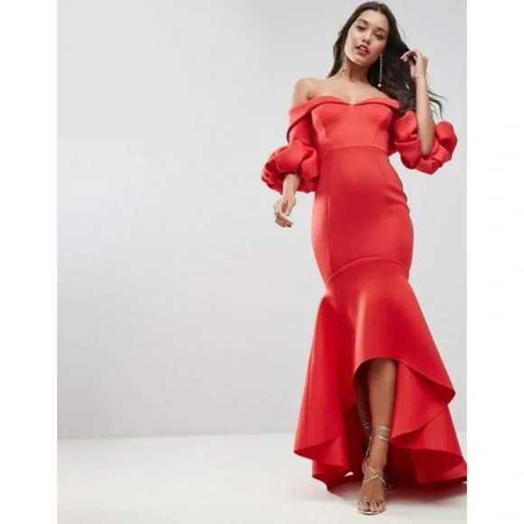 asos red strapless dress ASOS Design Double Layer Bandeau Midi Dress in Red